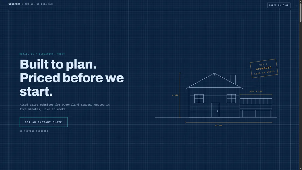 Blueprint variant, an architect's drawing of a house with dimensions